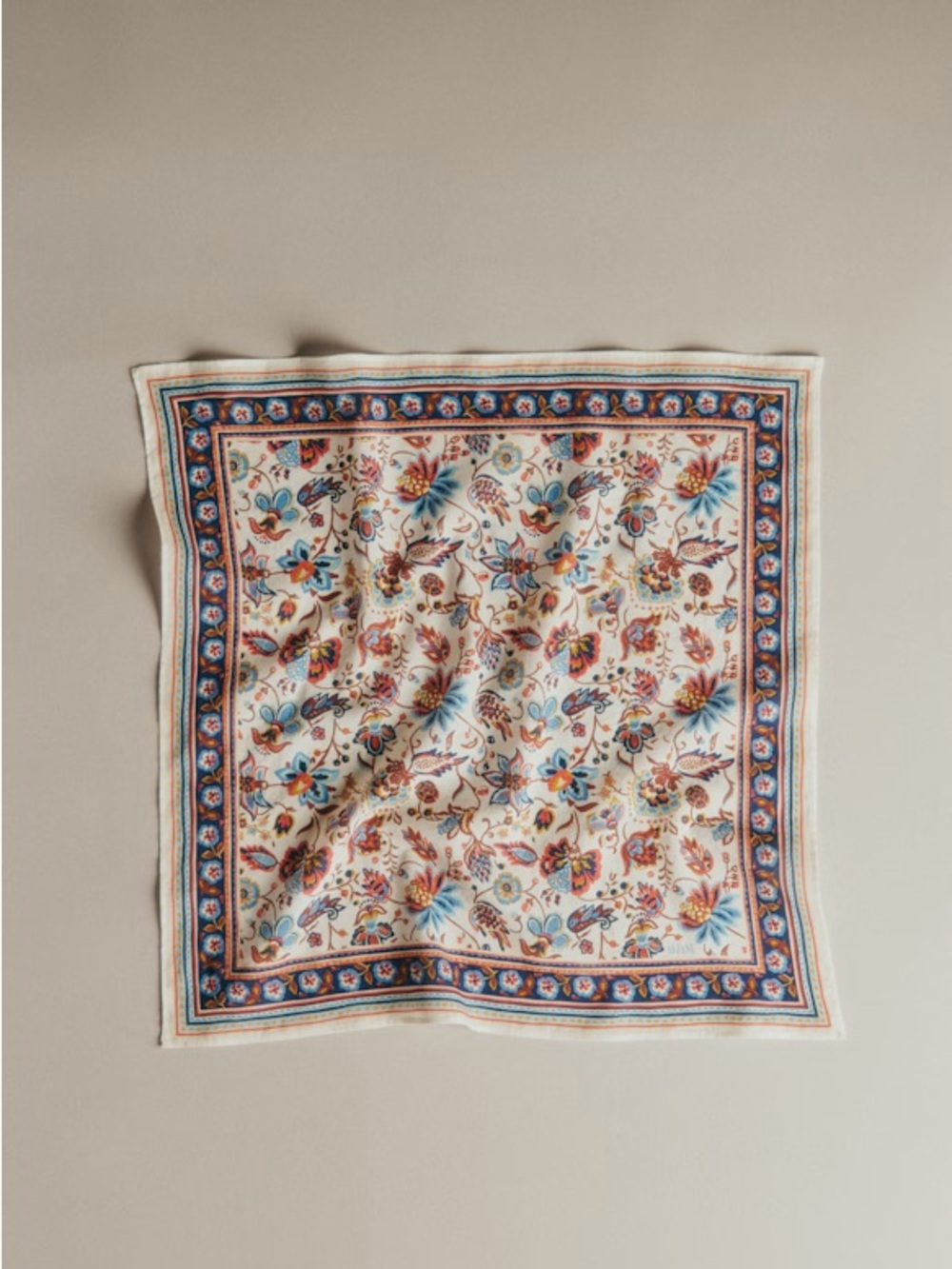Sezane Gaston Square Scarf. Cream, Blue Burgundy